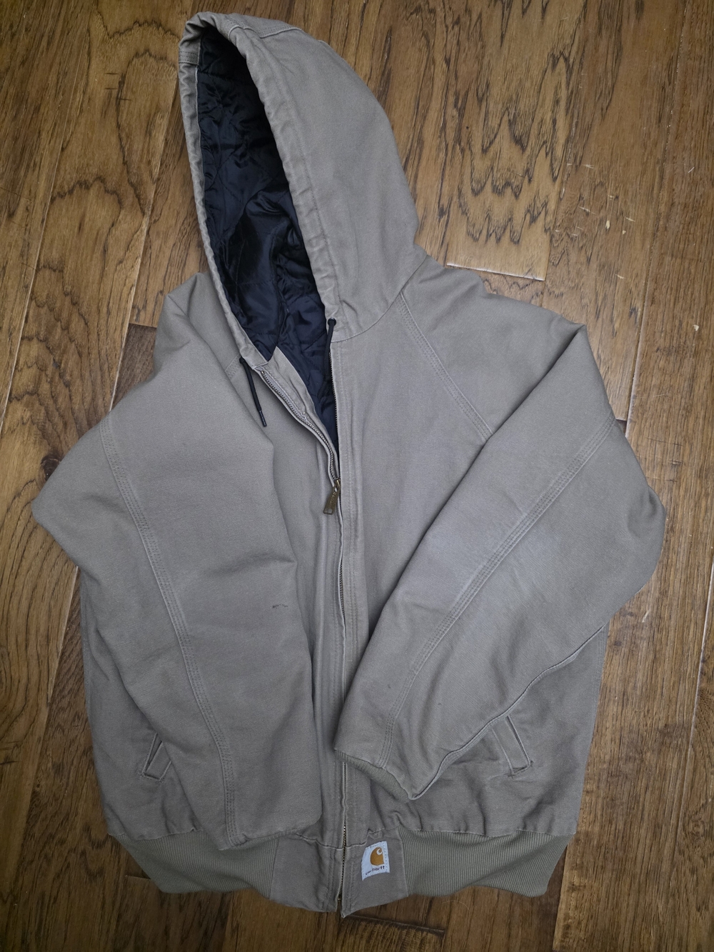 Carhartt Hooded Quilt-Lined Jacket in Light Tan with Black Lining